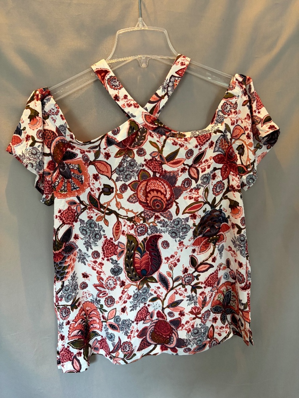 LOFT Cap Sleeve in Cream base with Salmon Floral Print - Size XXS (NWT)